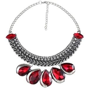 Cherry Red Teardrop Statement Necklace